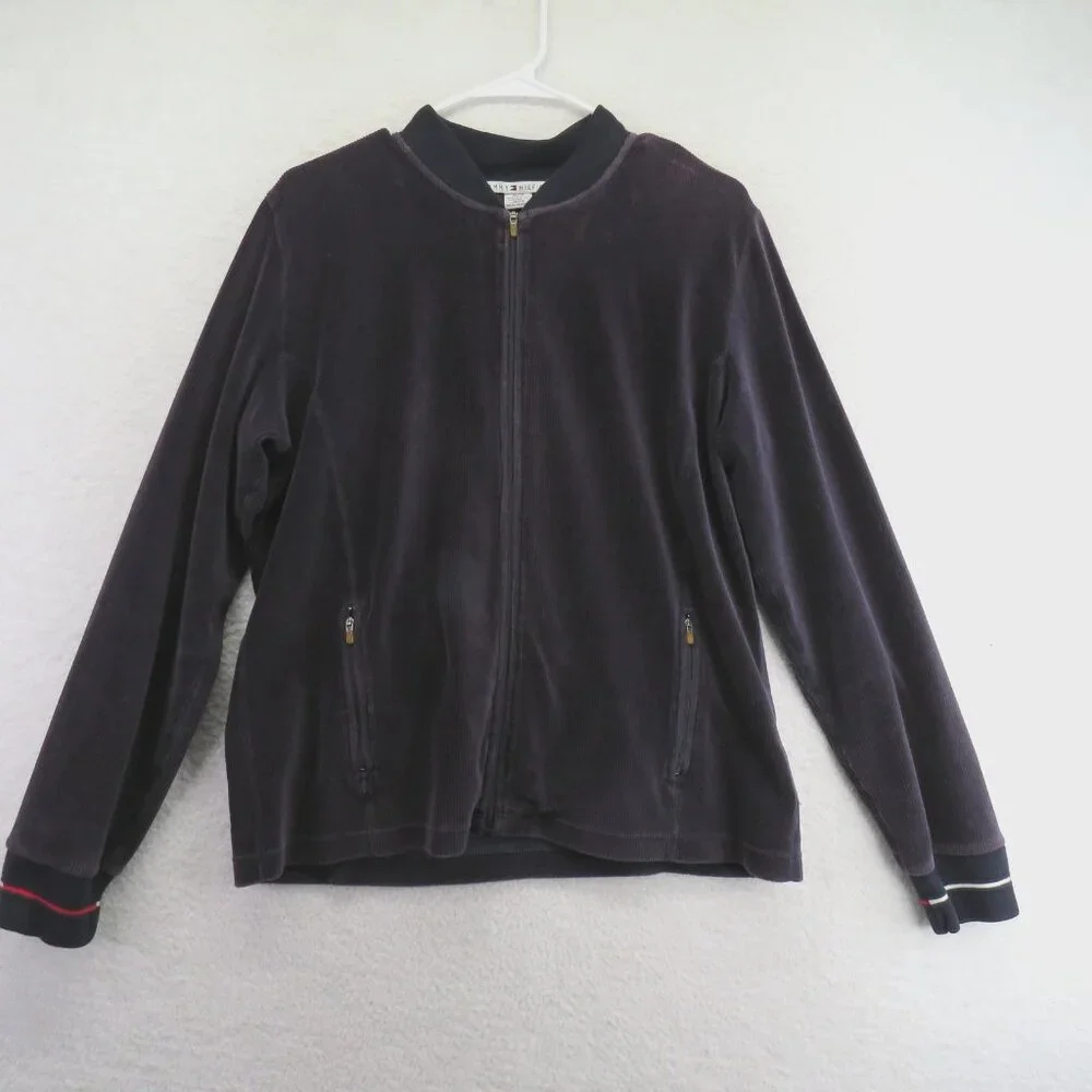 Tommy Hilfiger Jacket Womens Extra Large Navy Corduroy Bomber Full‎ Zip Pockets